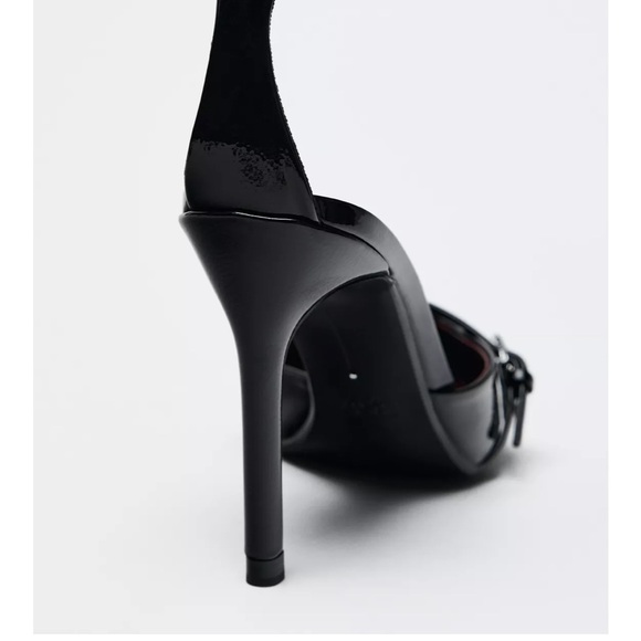 Black Patent Leather Ankle Strap Buckle Heels - Picture 5 of 6